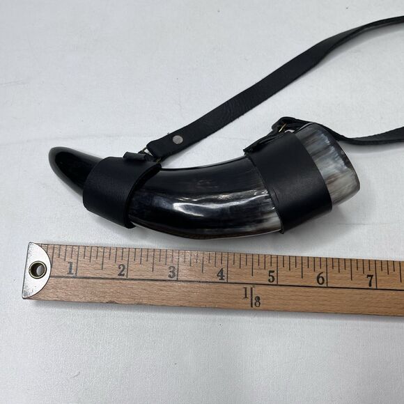 Lot Of 2 Ale Horn Bovine Viking Drinking Shot Size Horn with Leather Strap - Picture 6 of 11